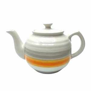 Vintage Teapot Japan Stoneware Pottery Ceramic Orange Gray Excellent Condition